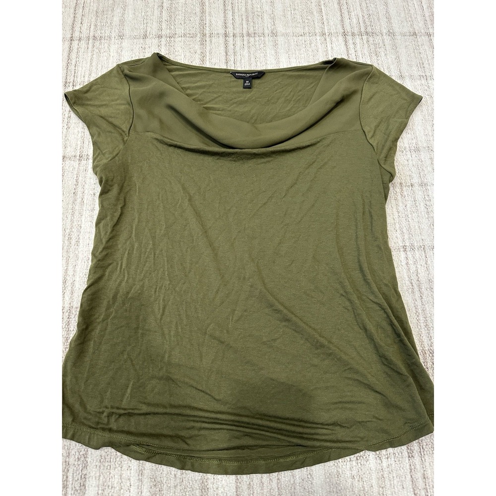 Banana Republic Women's Shirt M -Green Basic Minimal Stretch Casual Classic Cowl - Picture 1 of 5